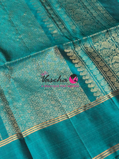 Half Mix - Pure Soft Silk Saree - Grey With Blue - VVPSS085