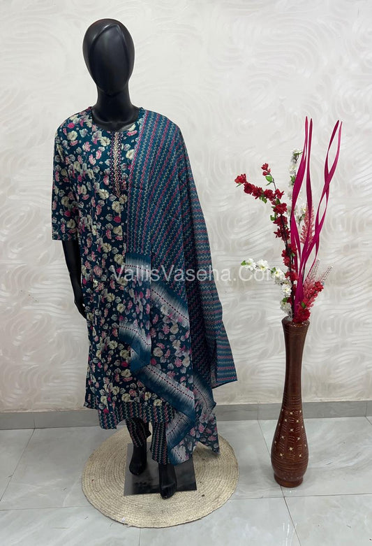 Ready Made - Anarkali - Salwar, Kameez & Duppatta(3pc)- Printed Cotton - VVAS005