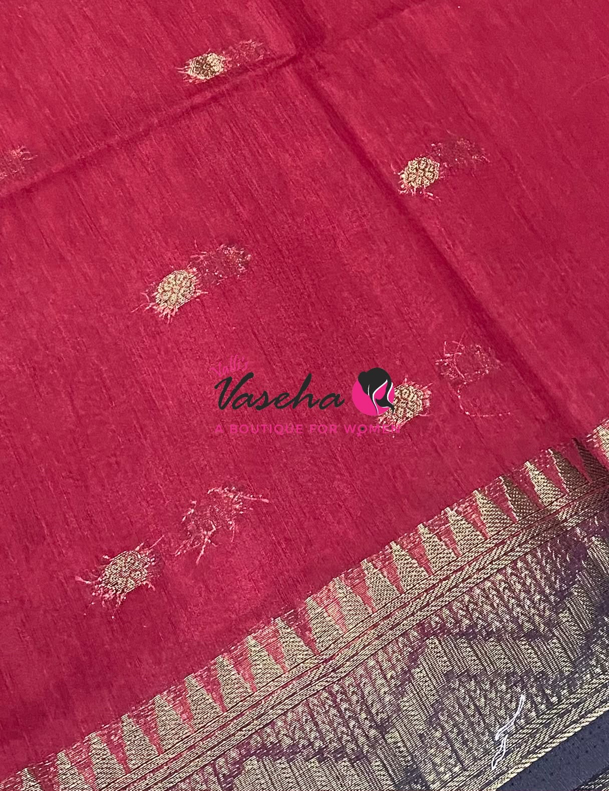 Semi Jute Silk Saree - Red  With Black Shade- VVSJS002