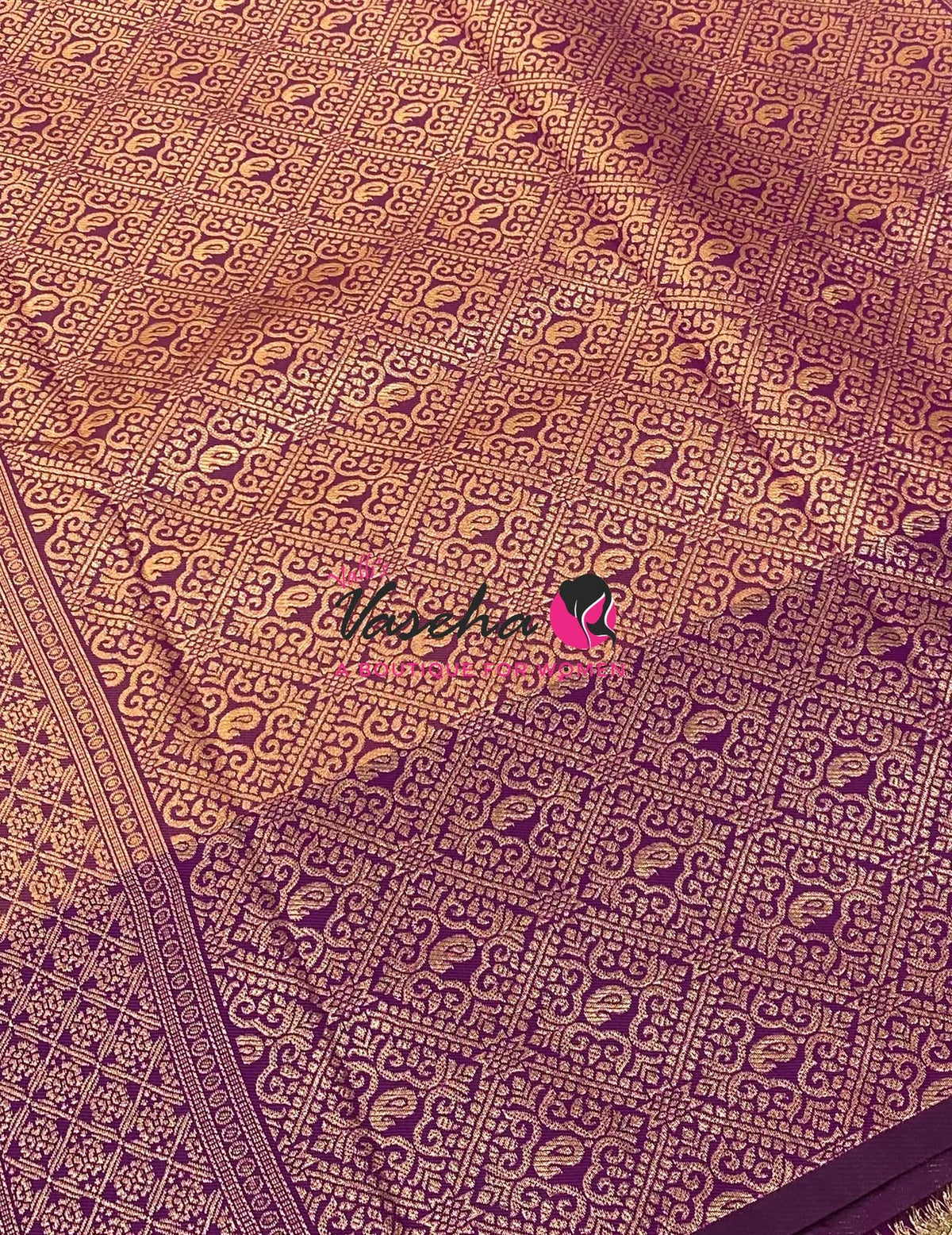 Semi Soft Silk - Peachish Pink With Purple Combo -VVSSS039