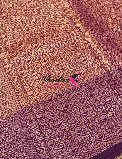 Semi Soft Silk - Peachish Pink With Purple Combo -VVSSS039