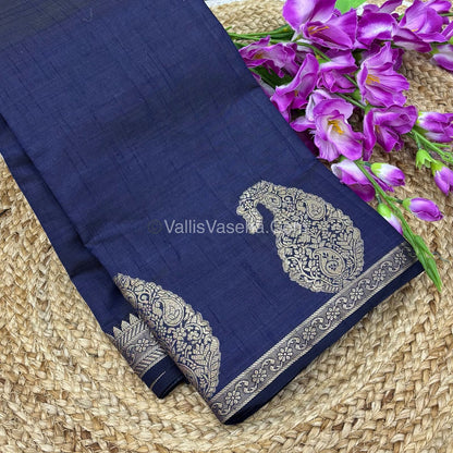 Semi Tussar Silk - Small Mango - Navy Blue Shade - VVSTS002