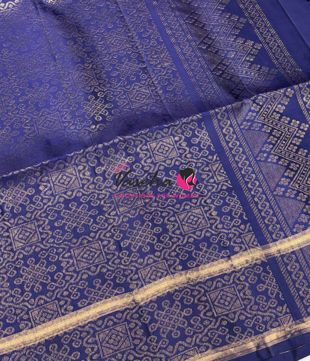 Pure Soft Silk Saree  - Kolam Weaving  - Blue & Blue Combo - VVPSS143