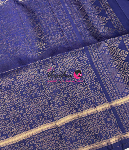 Pure Soft Silk Saree  - Kolam Weaving  - Blue & Blue Combo - VVPSS143