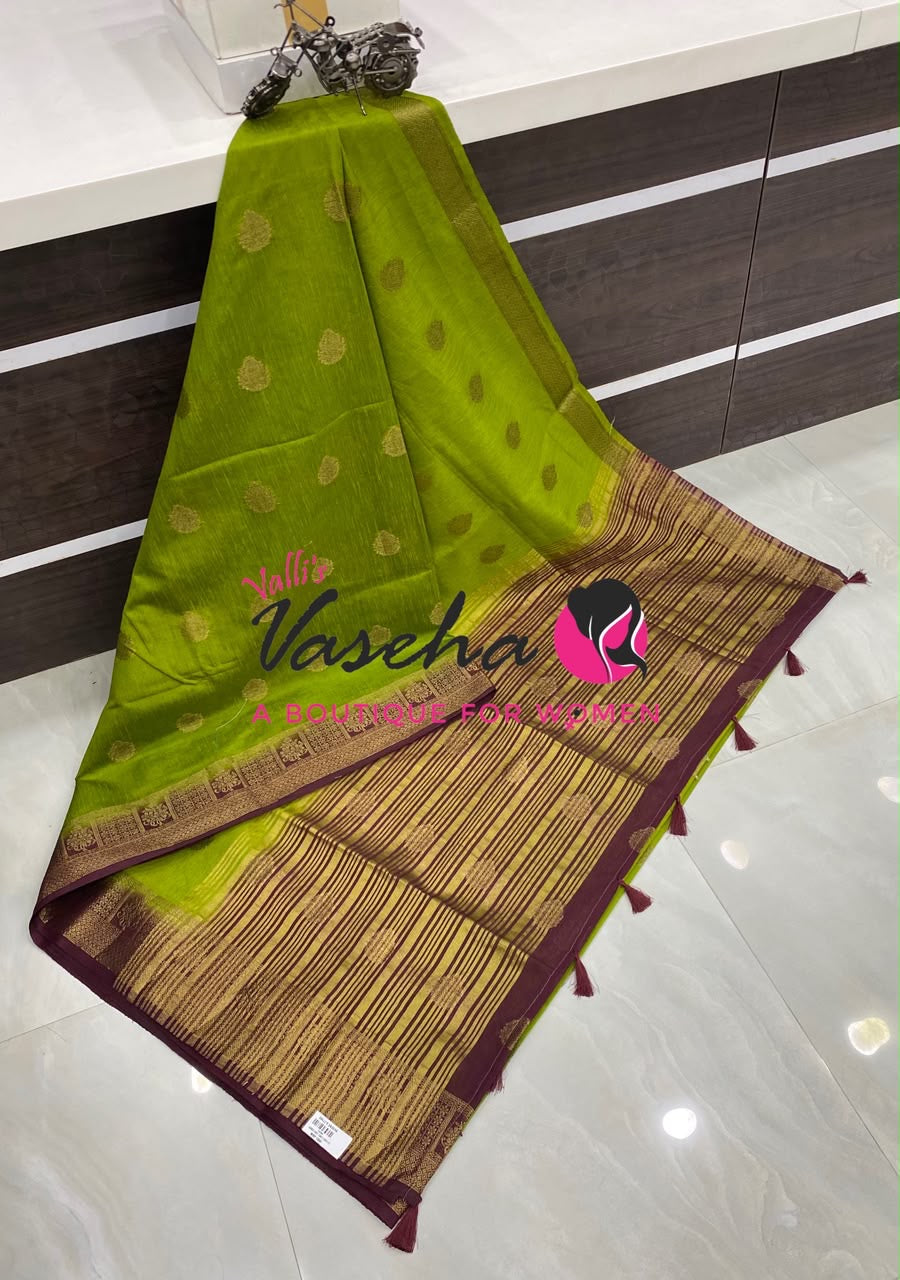 Semi Jute Silk Saree - Green With Maroon Shade- VVSJS002
