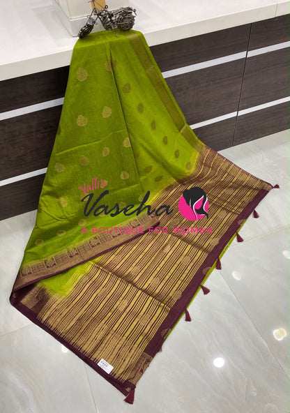 Semi Jute Silk Saree - Green With Maroon Shade- VVSJS002