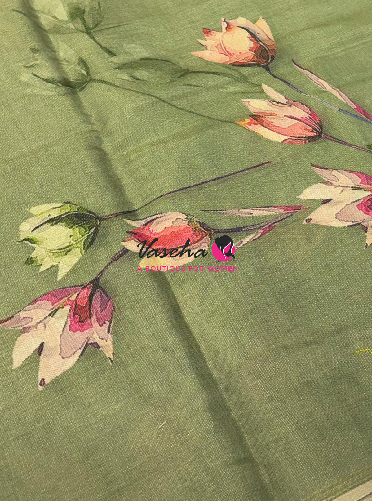 Linen Tissue Saree - Green Shade - VVLTS006