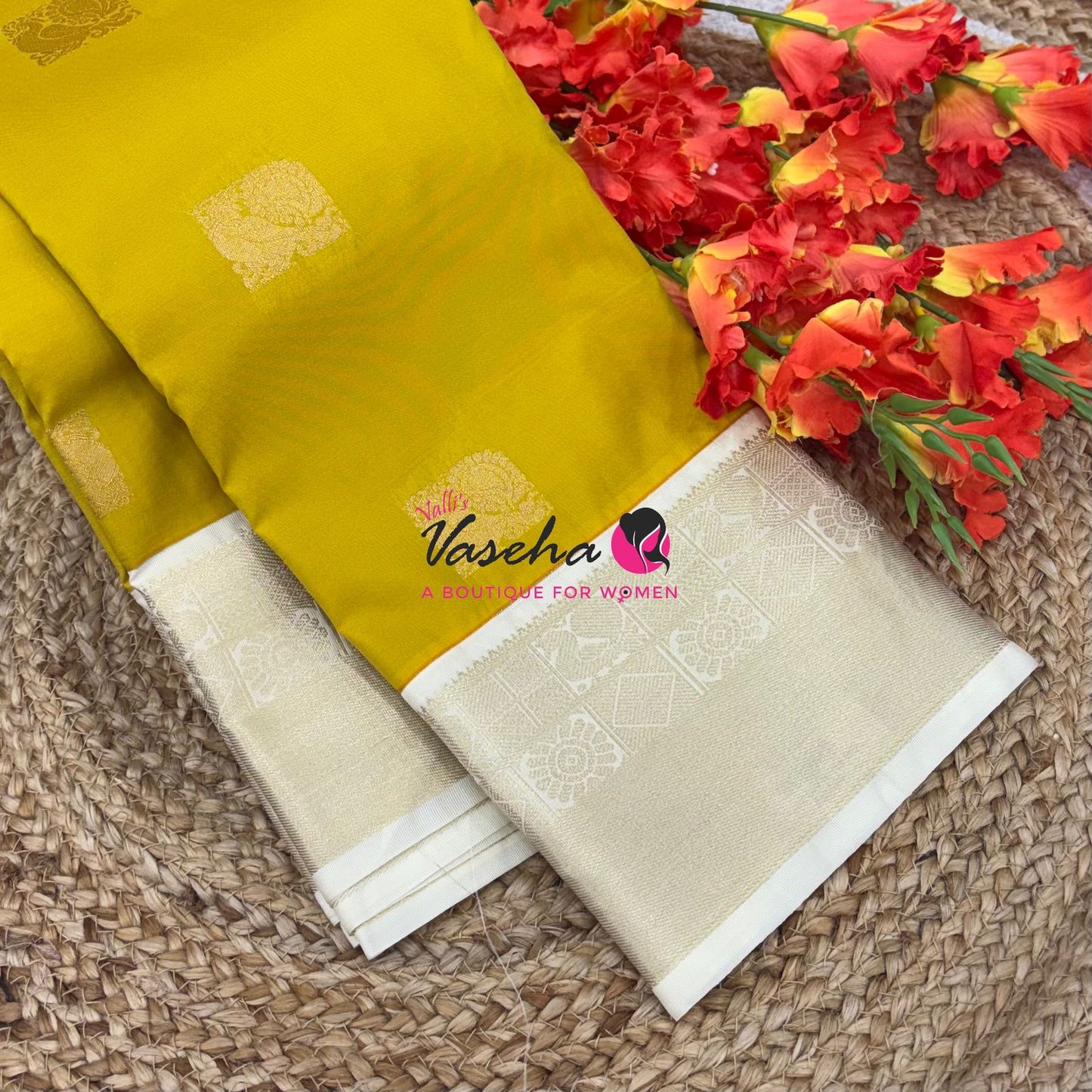 Semi Kanchi Silk  - Lemon Yellow & Cream - VVSKS007