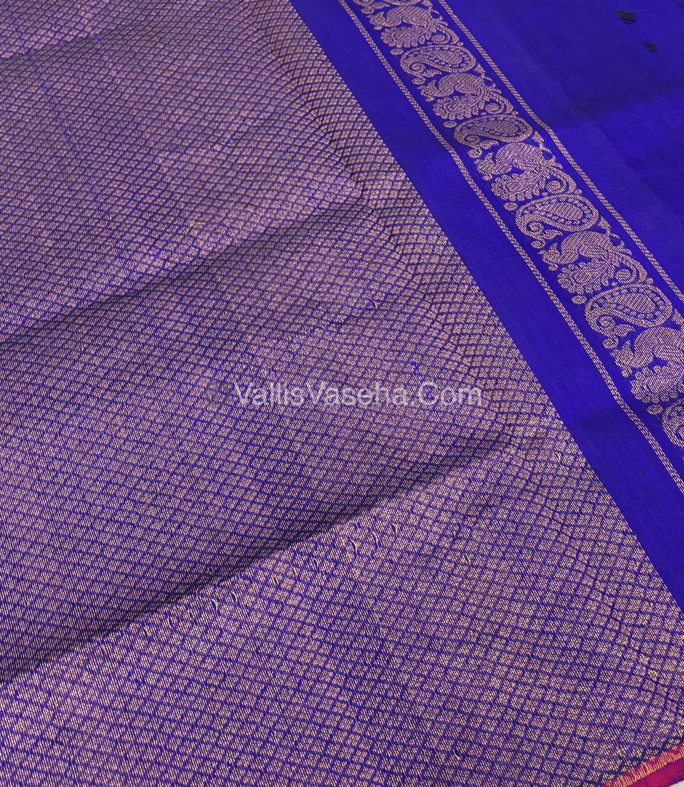Pure Silk Cotton Saree - Blue With Pink  Shade - VVPSC002
