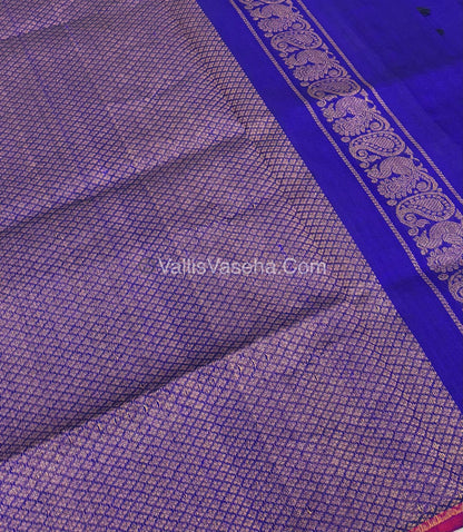 Pure Silk Cotton Saree - Blue With Pink  Shade - VVPSC002