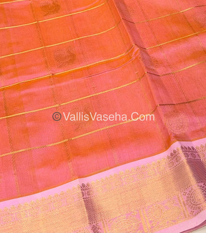 Pure Silk Cotton Saree - Mayil & Chakkaram Design - Peach With Cream - VVMC001