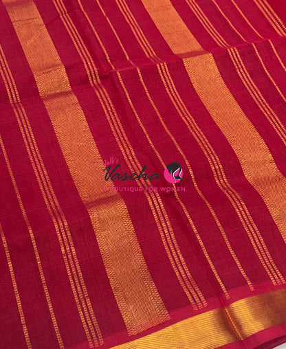Pure Silk Cotton Sarees - Blue With Red - VVPSC003