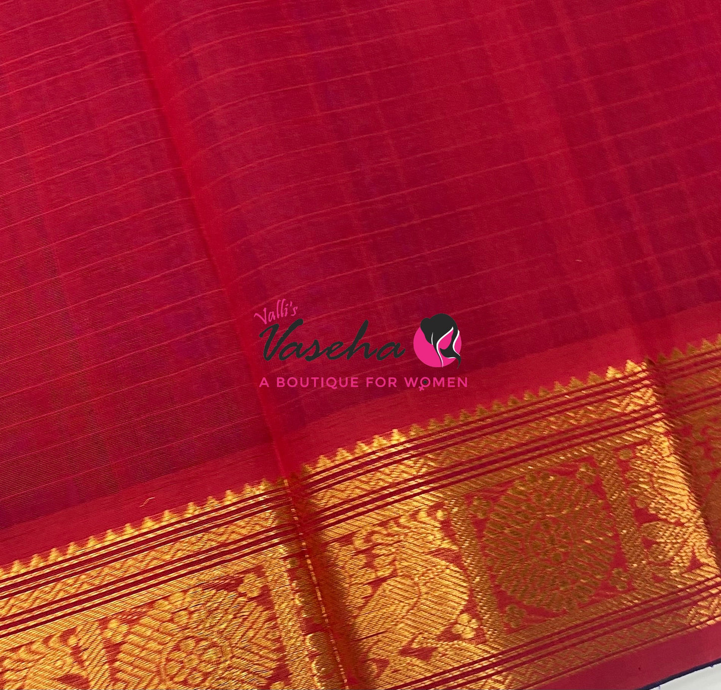 Pure Silk Cotton Saree - Blue With Red Shade - Lakshadeepam Design - VVPLD001