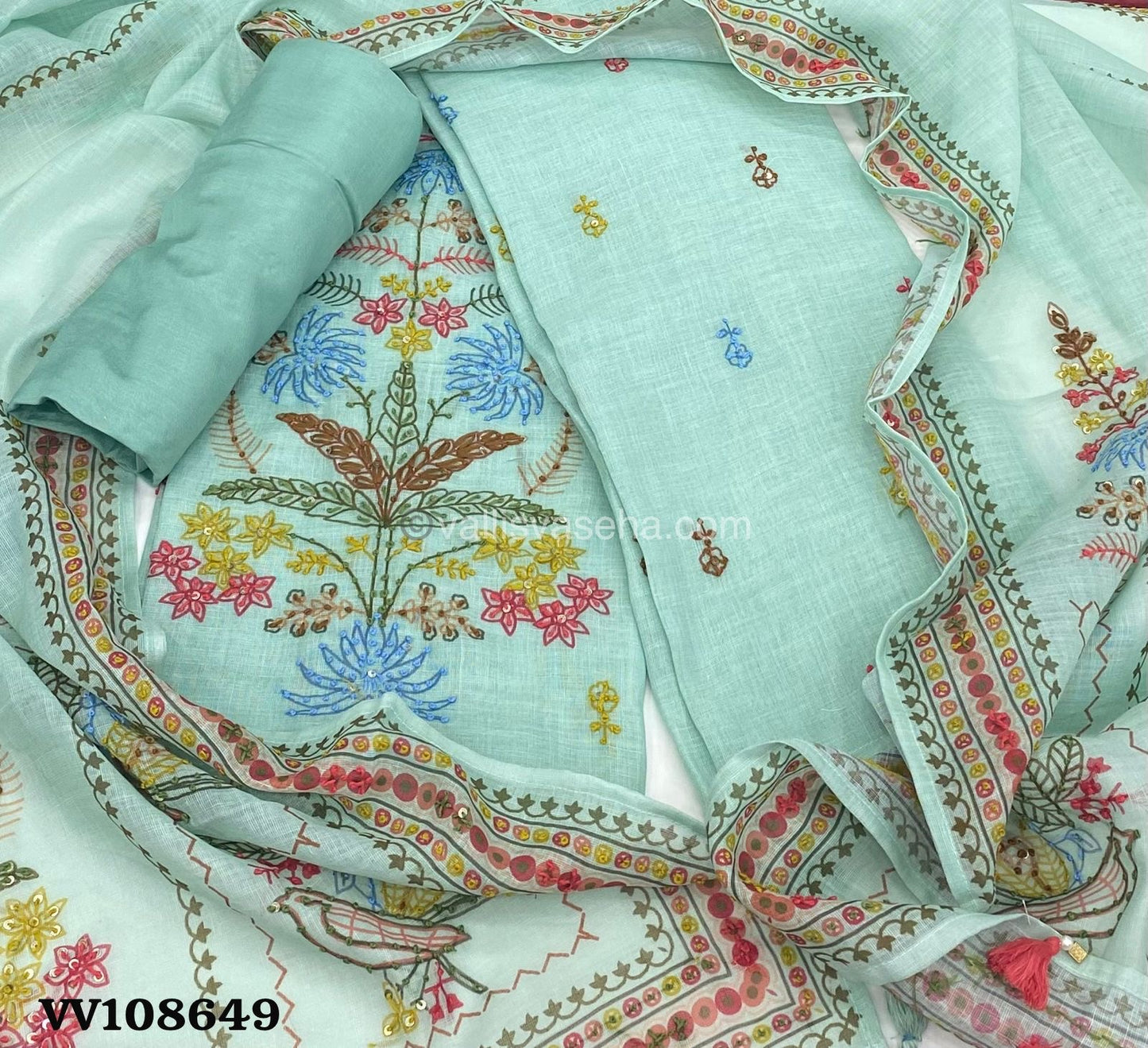 Salwar Material - Embroidered -  Kota Linen Mixed Material - VVUSM001