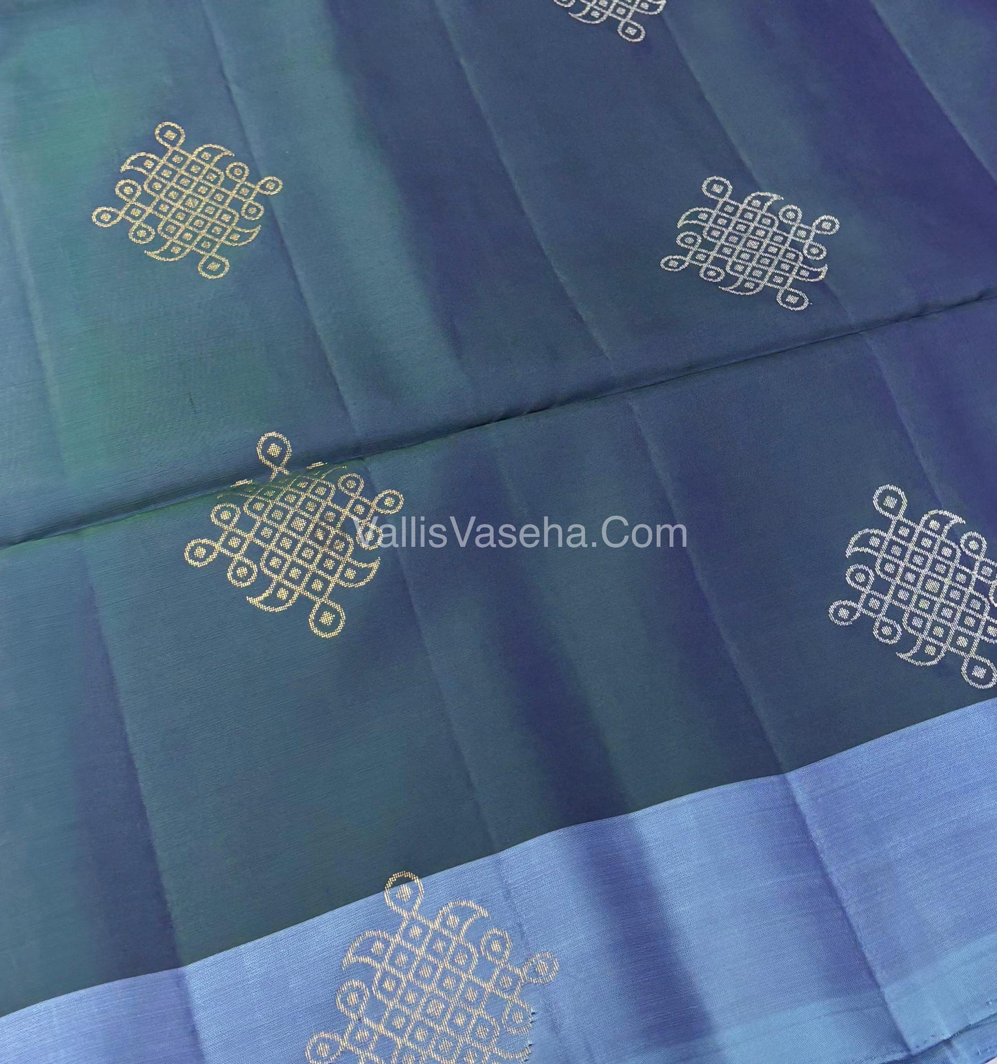 Pure Soft Silk Saree - (1.75 Warp) Kolam Design - Shade Of blueish green & greyish blue - VVPSS074