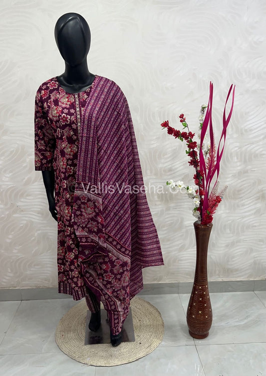 Ready Made - Anarkali - Salwar, Kameez & Duppatta(3pc)- Printed Cotton - VVAS005