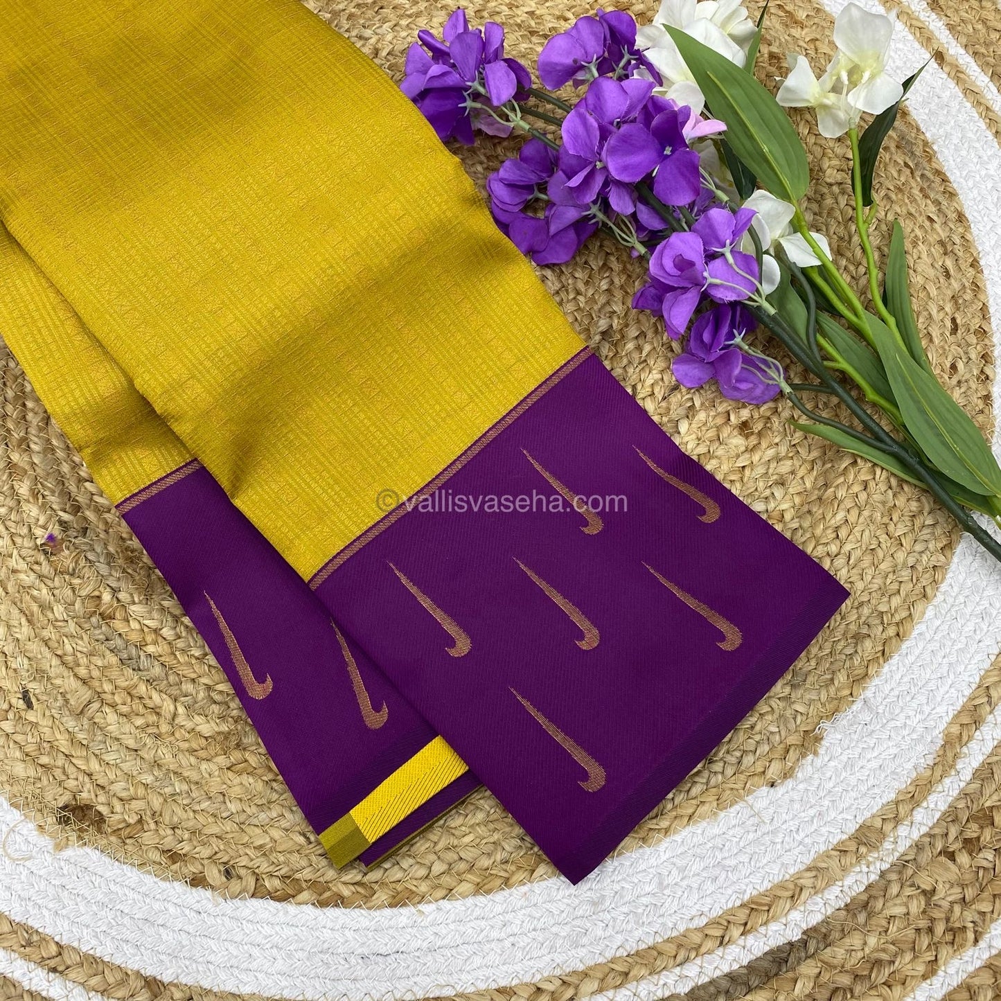 Kanchi Semi Silk - Yellow Shade with Purple - VVKSS001