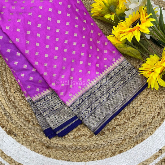 Banarasi - Premium Kathan Silk Saree - Purplish Pink with Navy Blue - VVPKS002