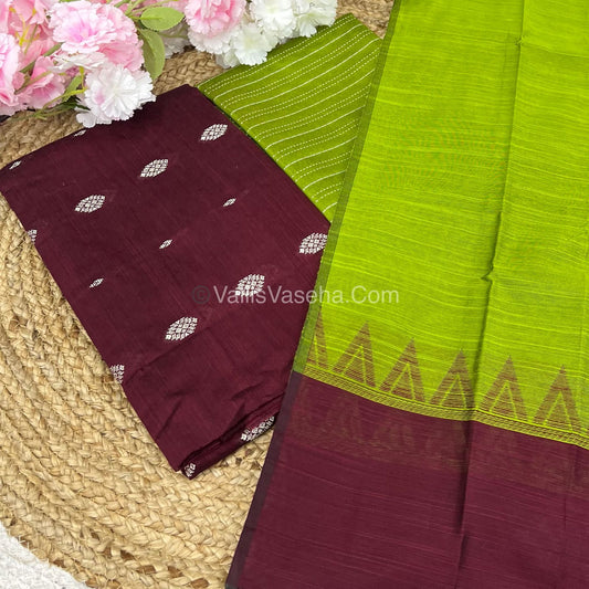 Unstitched Salwar Material -Raw Silk - Maroon with Green Shade - VVUSM004