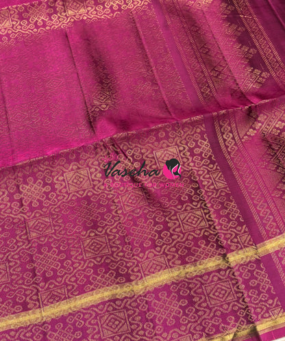 Pure Soft Silk Saree  - Kolam Weaving  - Purple & Pink Combo - VVPSS143