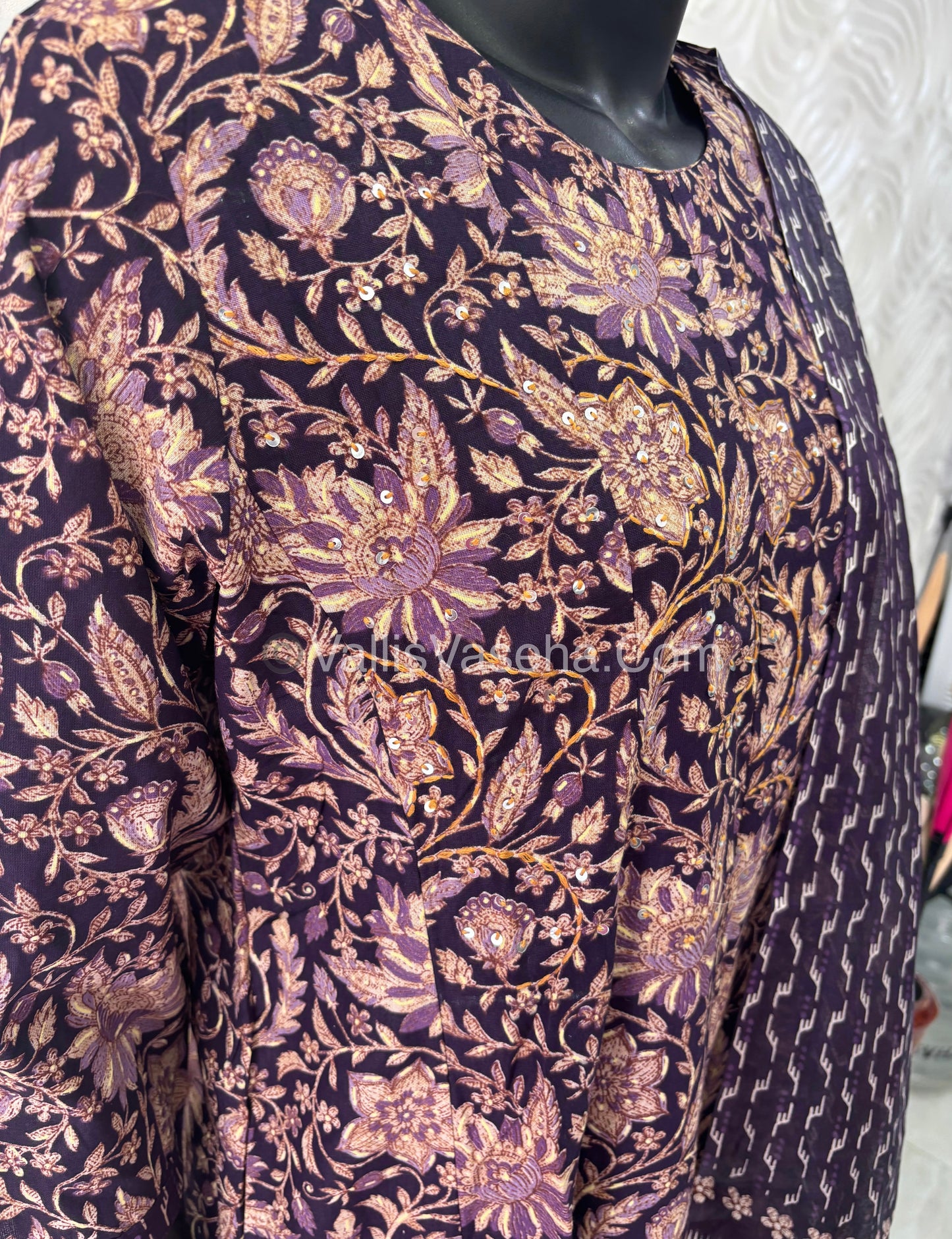 Ready Made - Anarkali - Salwar, Kameez & Duppatta(3pc)- Printed Cotton - VVAS006