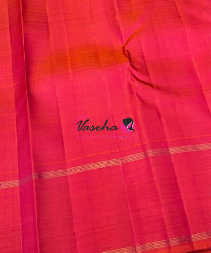 Pure Korvai Kanchipuram Silk Saree - Black With Peachish Pink - VVPS069