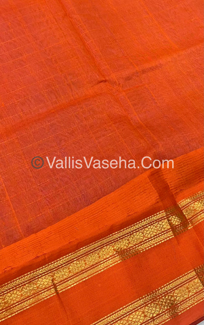 Pure Korvai Silk Cotton Saree - Lavender With Orange - VVKSC020