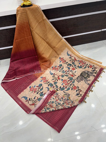 Semi Chanderi Saree - checks pattern - VVSCS002