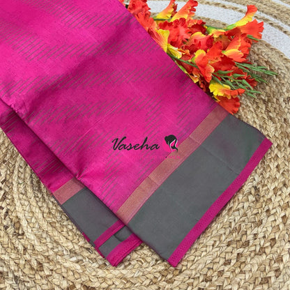 Semi Silk Saree - Thread Work Weaving - Pink With Green - VVSSS0038
