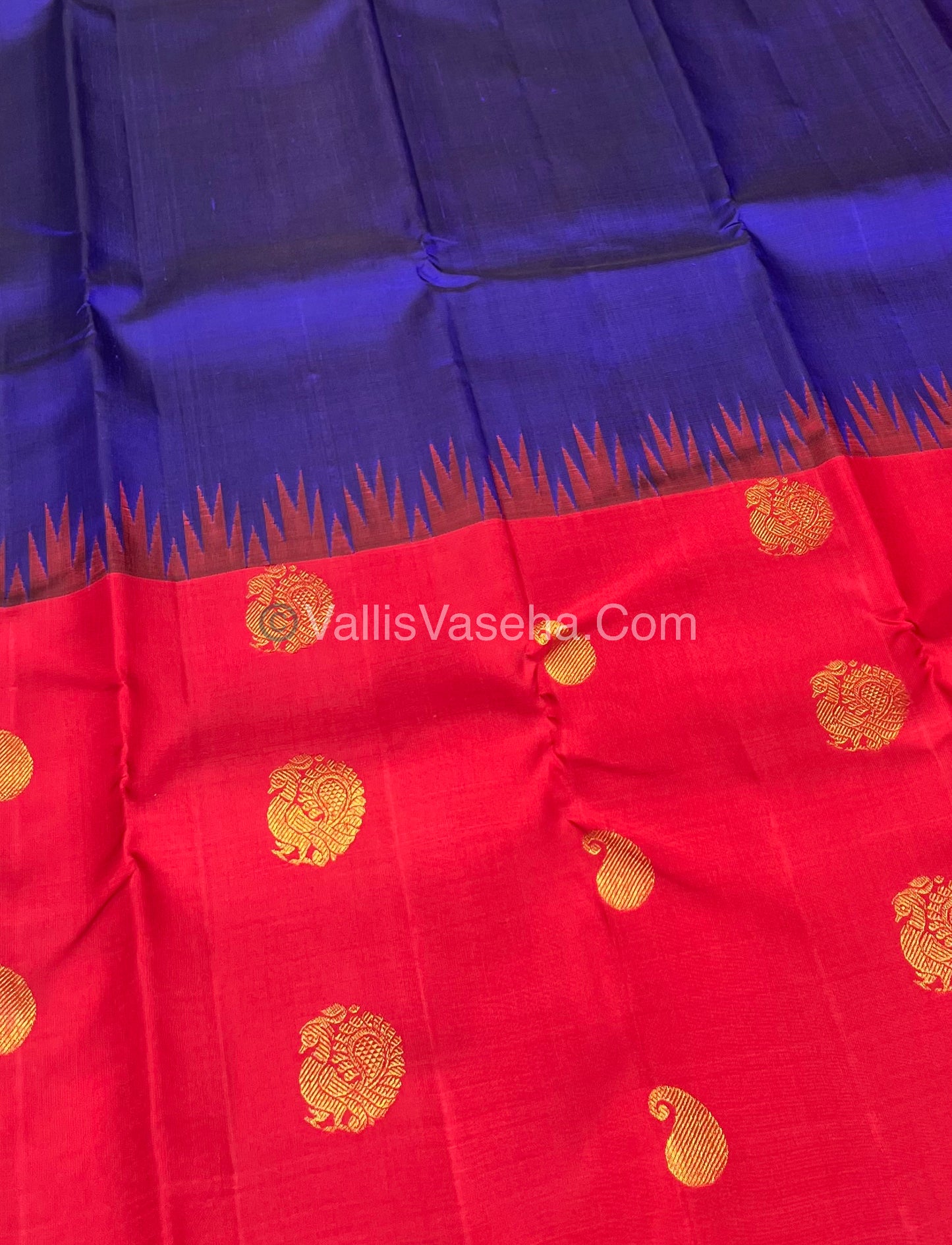 Pure Vintage Korvai Kanchipuram Silk Saree - Blue & Red Combo - VVPS022
