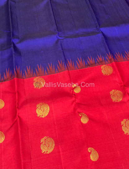 Pure Vintage Korvai Kanchipuram Silk Saree - Blue & Red Combo - VVPS022