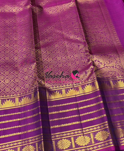 Pure Kanchipuram Silk Saree - Green With Purplish Pink - VVPS098