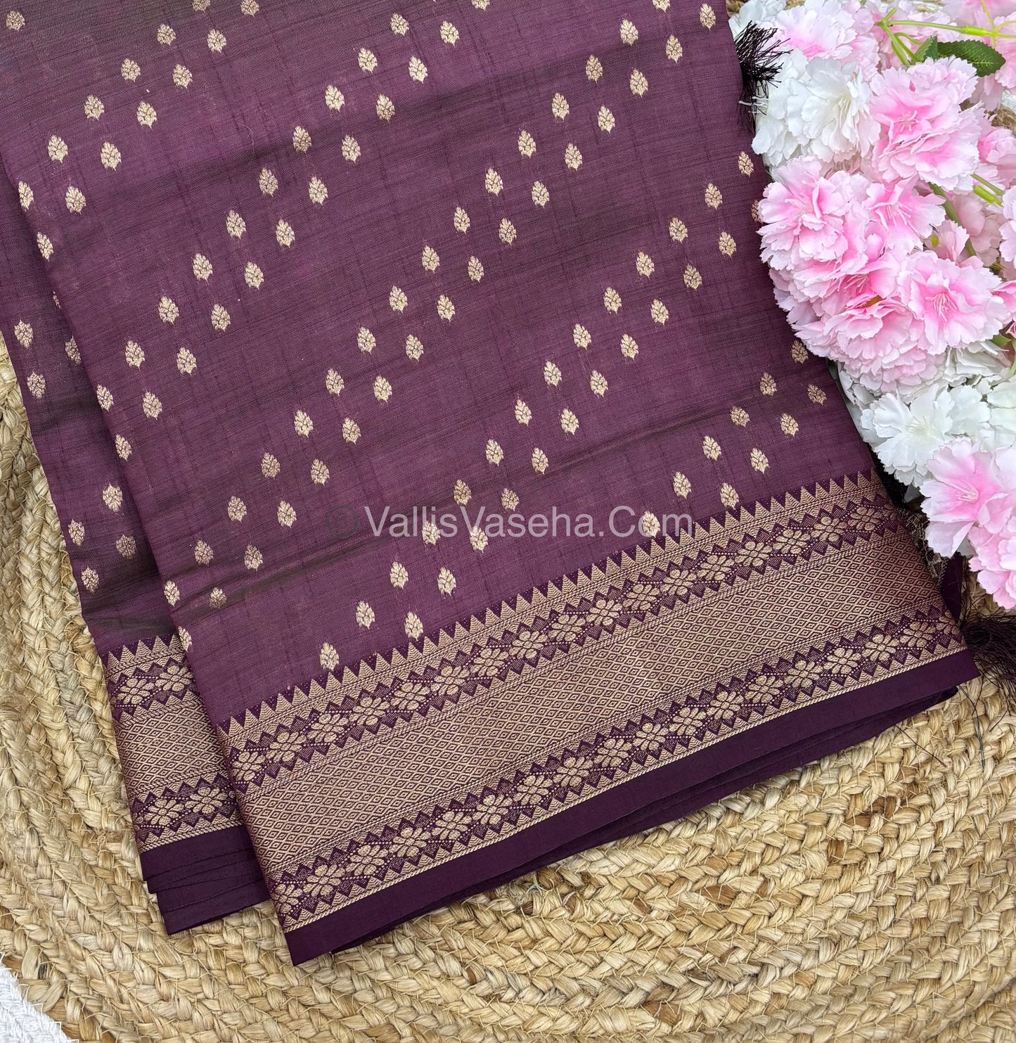 Semi Tussar Silk - Grand Pallu  - Wine Shade - VVSTS017
