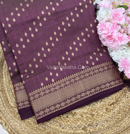Semi Tussar Silk - Grand Pallu  - Wine Shade - VVSTS017