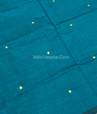 South Mixed Cotton - Mirror Work Embroidery - Green With Yellow - VVPCM002
