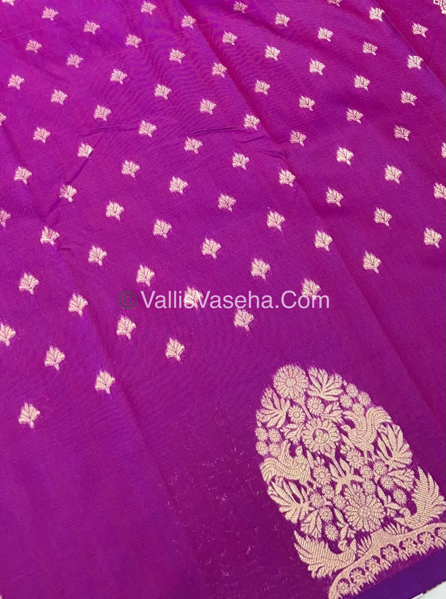 Semi Soft Silk - Tree With Double Birds Butta Border - Purplish Pink Shade -VVSSS011