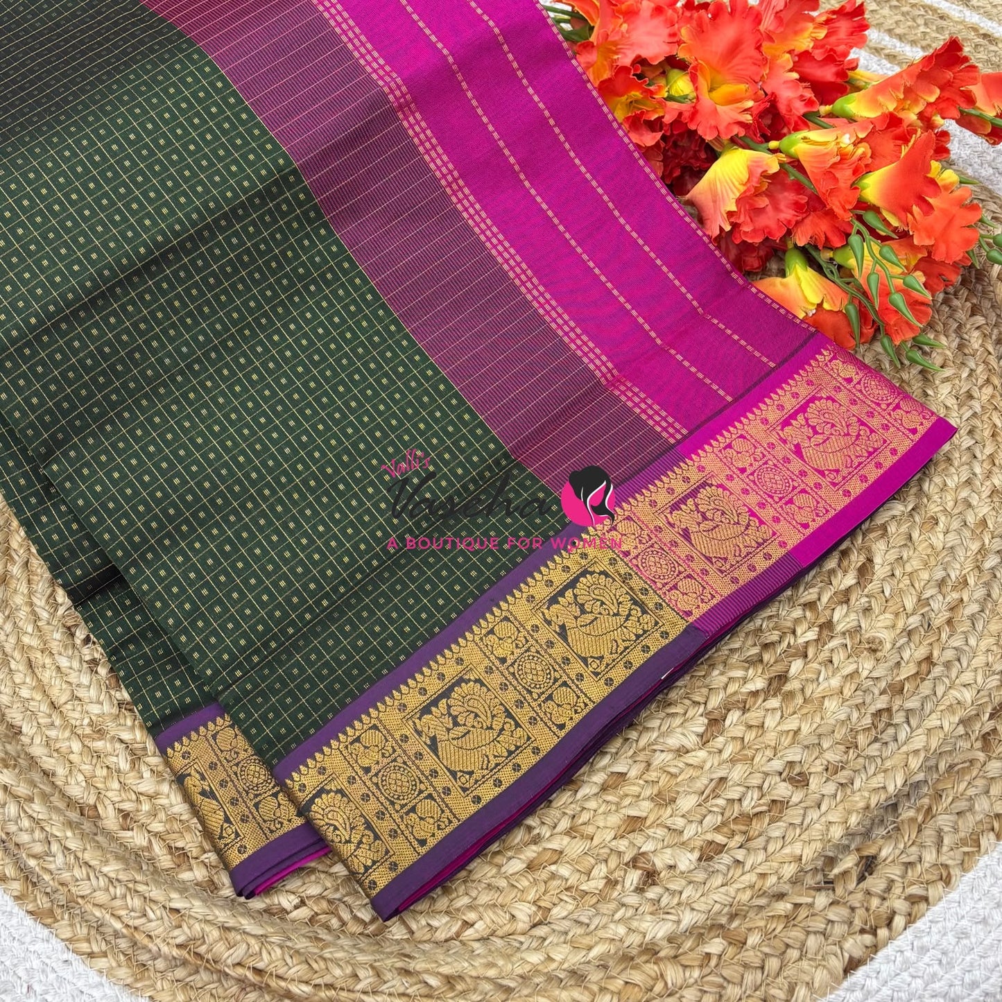 Semi Silk Cotton Saree Lakshadeepam Shade |VVSSC009