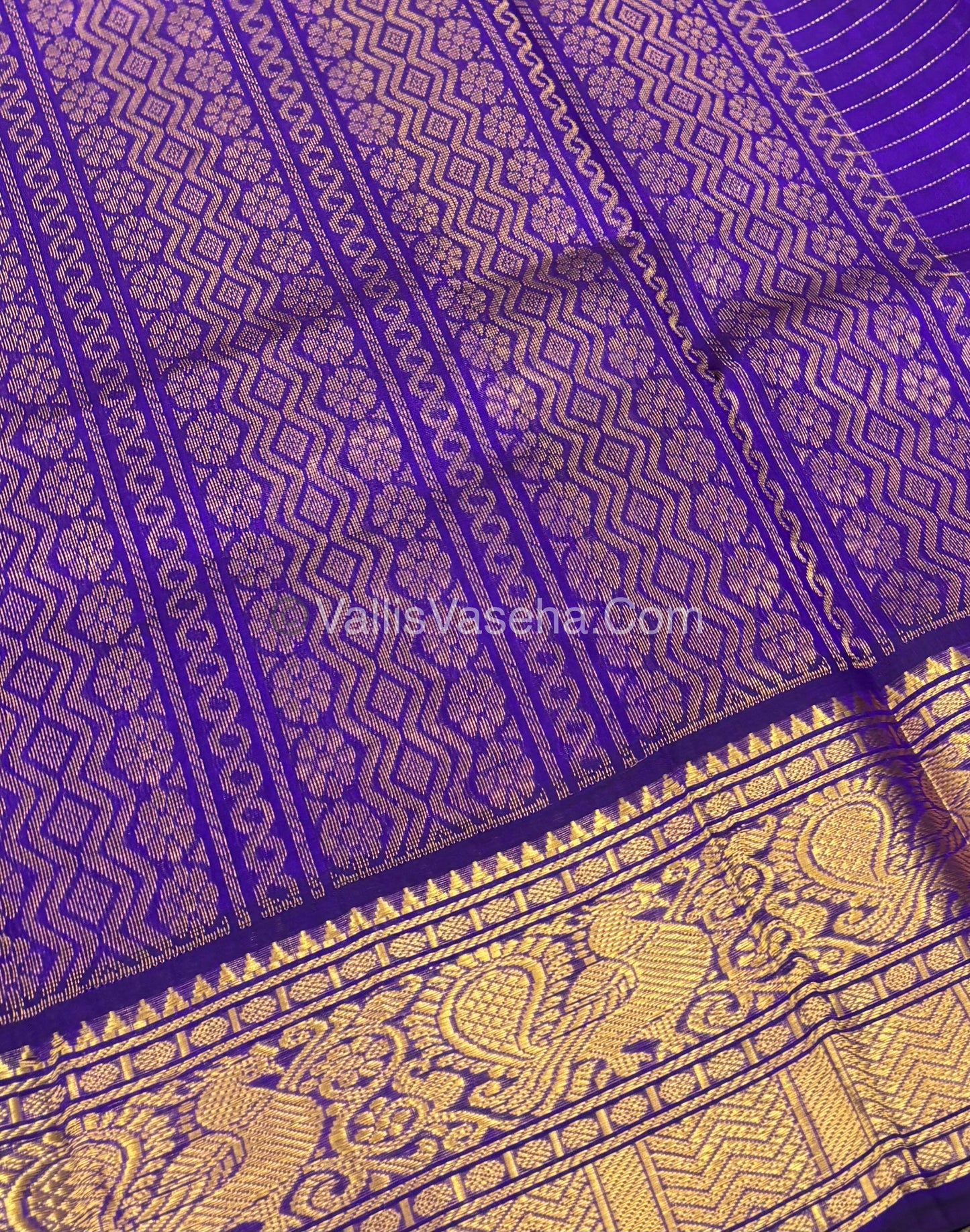 Pure Korvai Silk Cotton - Checks Pattern - Purple Shade  - VVKSC033