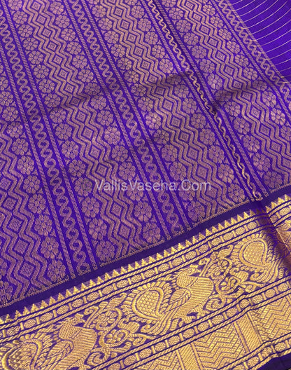 Pure Korvai Silk Cotton - Checks Pattern - Purple Shade  - VVKSC033