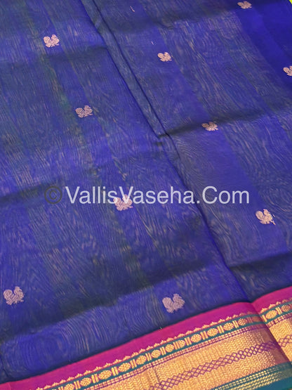 Pure Korvai Silk Cotton Saree - Sneha Green With Blue Combo - VVKSC004