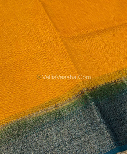 Bamboo Silk Saree - Yellow With Blue Shade - VVBSS005