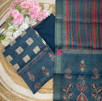 Unstitched Linen Mixed Cotton Material  | Cream| VVUSM042