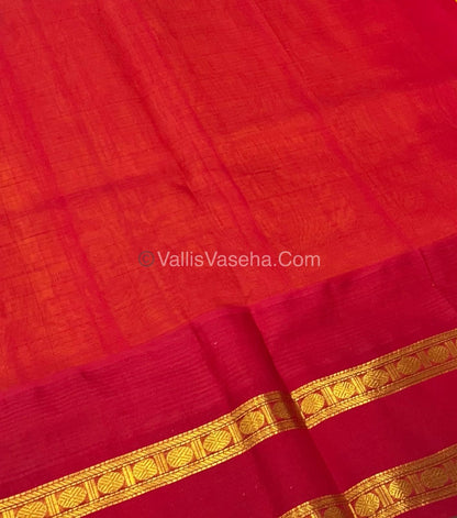 Pure Korvai Silk Cotton - Yellow with Red - Checks Pattern - VVKSC022