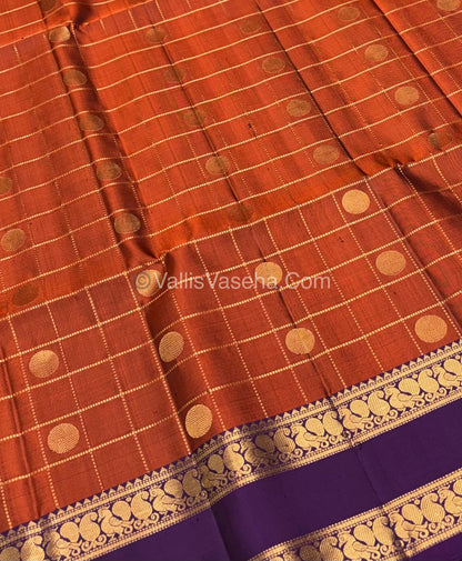 Pure Soft Silk Saree - Retta Petta Border - Rust Orange & Dark Purple Shade - VVPSS057