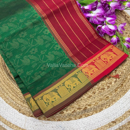 Semi Silk Cotton Saree - Green With Reddish Maroon Shade - VVSSC007