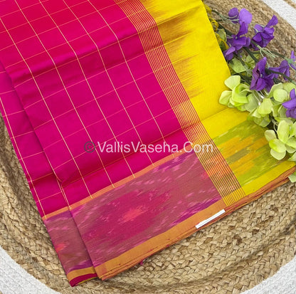 Semi Silk Cotton Saree -  Pink  & Yellow - VVSSC001