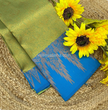 Kanchi Semi Silk - Green With Blue - Temple Border  - VVKSS001