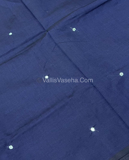South Mixed Cotton - Mirror Work Embroidery - Navy Blue with Light Bluish Green- VVPCM002