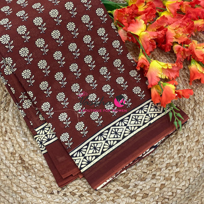 Pure Soft Mul Mul Cotton Sarees - Hand Block Prints - VVMMC011
