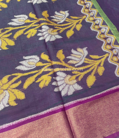 Banarasi Pochampally Weaving Semi Soft Cotton Saree - Sea Green with Light Purplish Pink - VVBPS001